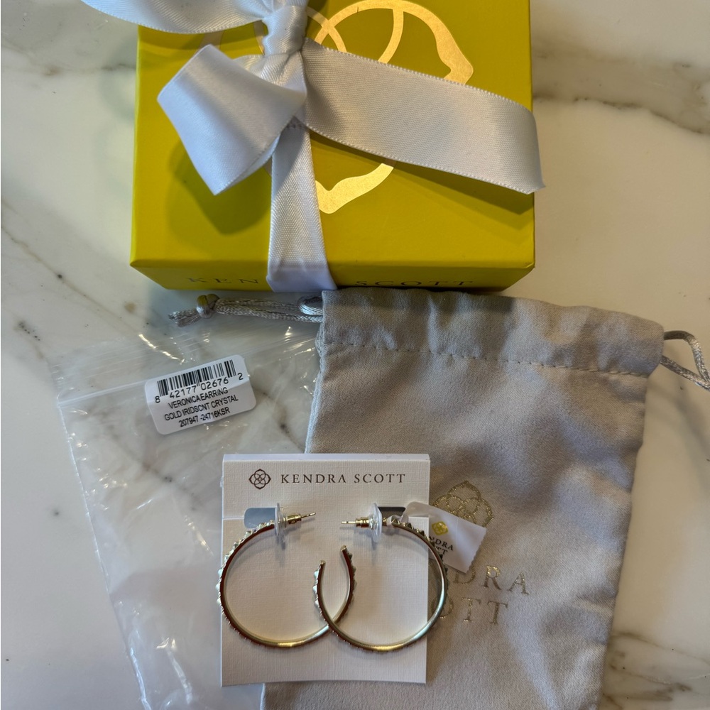 Kendra Scott Veronica Gold Hoop Earrings -  Gold Tone w/ Iridescent stones
